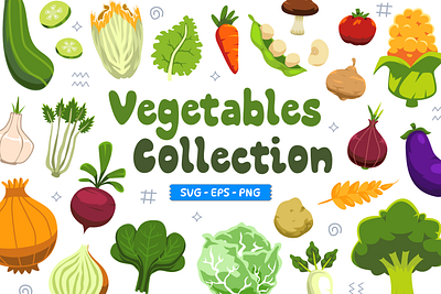 Vegetables Collection carrot cartoon clipart collection corn cucumber design element food graphic illustration kale nature object organic potato spinach tomato turnip vector