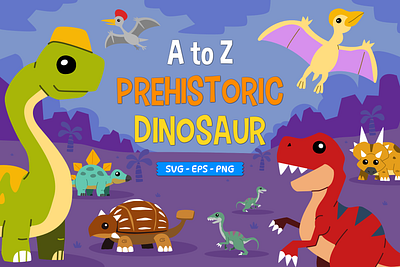 A to Z Prehistoric Dinosaur animal cartoon character clipart cute cute illustration design dino dinosaur education element graphic illustration prehistoric vector