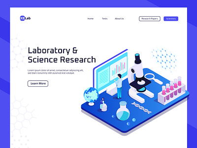 Laboratory and Research isometric vector illustration biology design dna hero image home page illustration illustration laboratory microscope research research elements science ui ui assets ui elements ui graphics vector website graphics