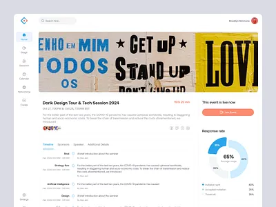 Virtual Event - Event Details chat dashboard digital event event management meeting message onlinr meeting platform polling saas survey ui ux video conference video streaming virtual event virtualhub virtualtech webinar