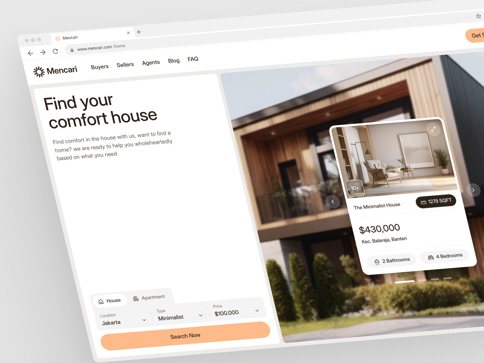 Mencari: Hero Section accomodation agency design agency property clean design hero hero design house minimal minimalist property real estate real estate agency ui web design website website design