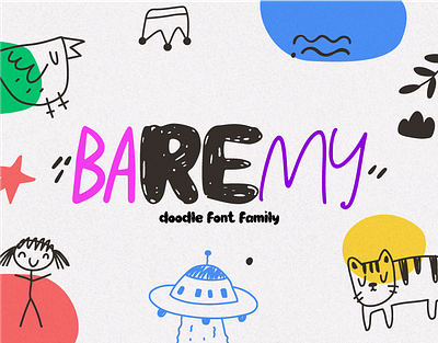 BAREMY. Doodle font family. hand drawn