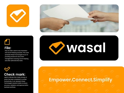 wasal,file,check mark, accounting approval archive billing branding check mark confirmation design document file folder identity invoice logo payment receipt storage symbol validation verification