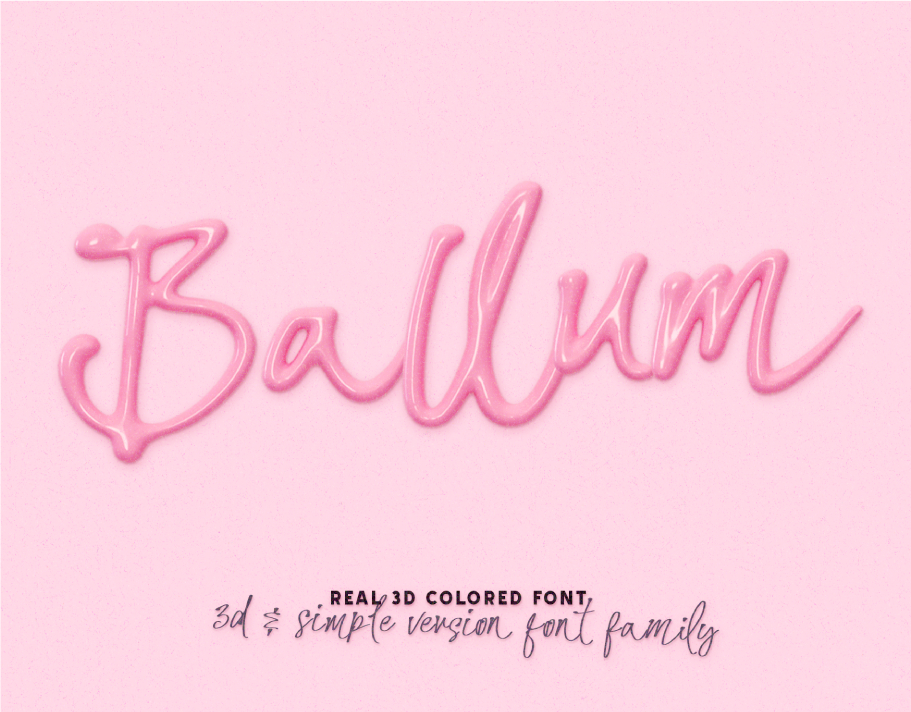 BALLUM. OTF 3D script color font. typography