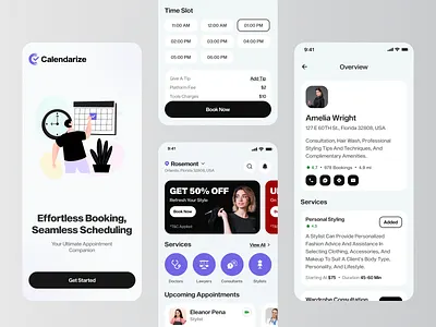 Calendarize- Appointment Booking App app appointmentmanagement bookingapp bookingsystem branding design efficiency logo mobile onlinebooking productivity scheduling serviceproviders streamlinedscheduling timemanagement ui ux