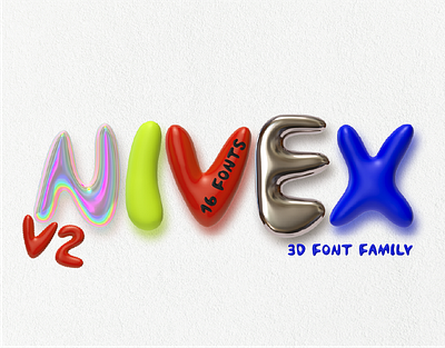 NIVEX V2. 3D OTF SVG Font Realistic. 3d family font fonts glass gold original plastic print realistic silver system type typeface