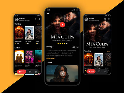 Movie streaming application cinema entertainment filmlover movieapp personalized popcornandmovies ui design ux design watchmovies