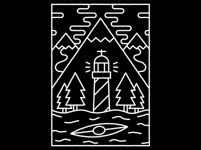 Outdoor illustration canoe design illustration landscape lighthouse lines t shirt trees