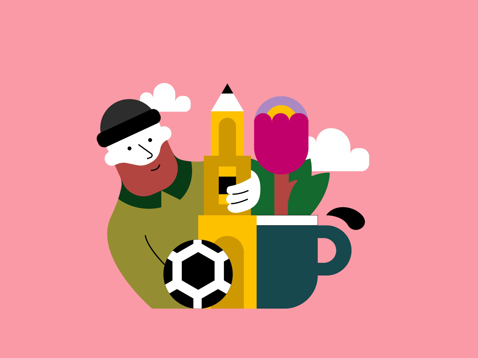 Self portrait coffee cup dom flower football illustration self portrait utrecht