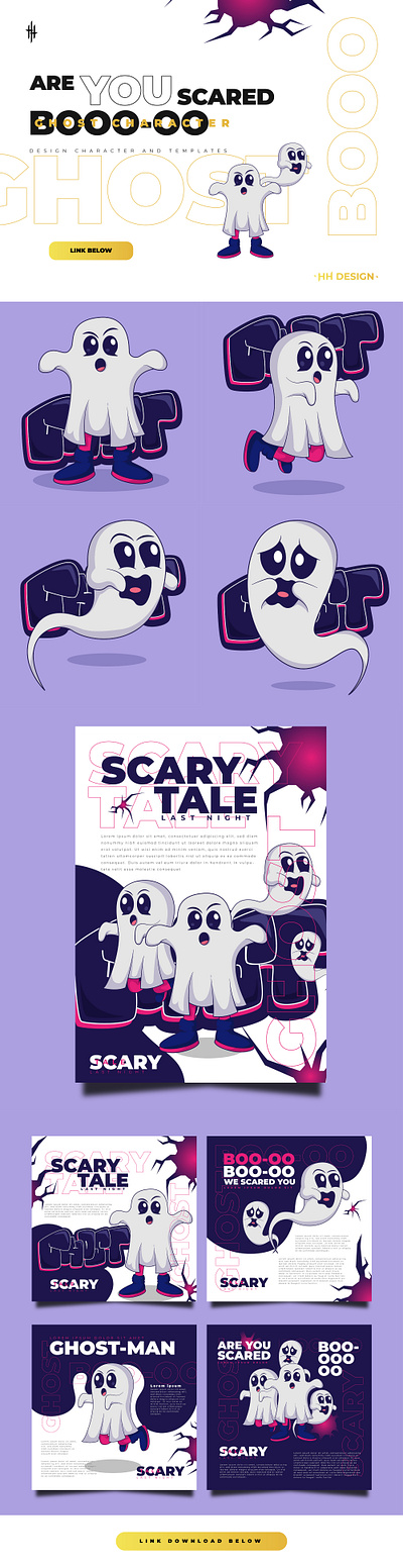 THE GHOST-MAN CHARACTERS boo branding character cover design flyer funny ghost graphic design helloween illustration instagram kids man post prank scary social media templates vector