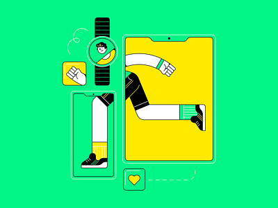Pro-aktiv Fitness App: Sync character geometric illustration spot illustration vector