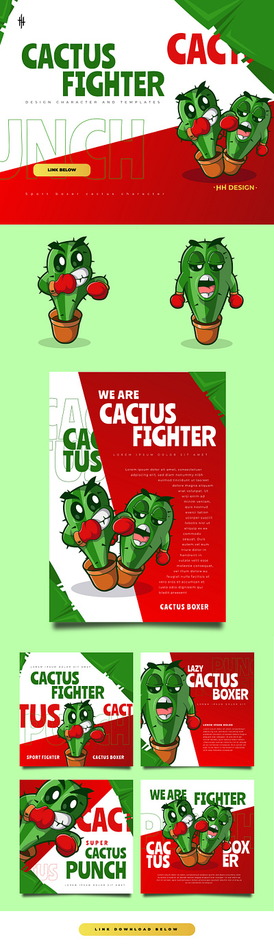 CACTUS FIGHTER branding cactus character cover design fighter flyer graphic design illustration instagram post social media templates vector