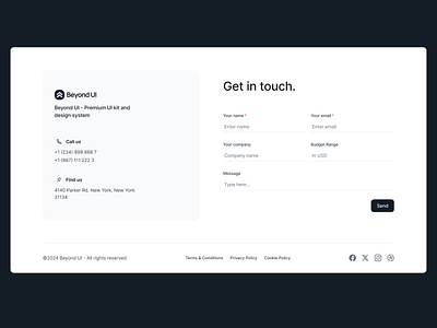 Contact us beyond ui contact contact page contact ui contact us design system dribbble figma footer footer ui free ui kit minimal modern ui uiux ui design ux ux design web design website