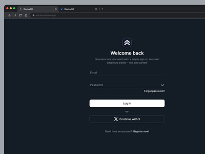 Log in UI authentication beyond ui continue with x dark mode design system figma log in log in ui modern ui product design sign in ui ui design ux design webdesign
