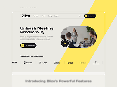 Blizo - A versatile companion for meetings alexandersamar design landing landingpage meeting ui uiux ux webdesign website