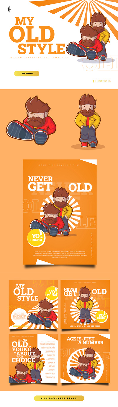 OLD MAN STYLE branding character cover design flyer graphic design illustration man old red style templates vector yellow