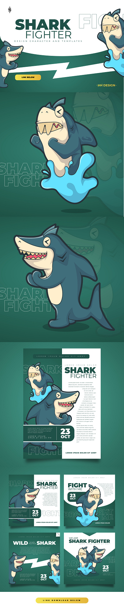 SHARK FIGHTER branding character cover deep design flyer graphic design illustration instagram ocean post punch sea shark sighter social media templates vector