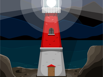 Lighthouse on the sea design graphic design illustration light lighthouse night night on the sea pictures prints romantic scenery sea stikers