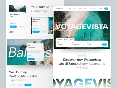 VoyageVista - Travel Landing Page beach booking clean design destination hotel landing page layout popular saas ticketing tour travel travel agency ui design uiux ux design vacation web design website