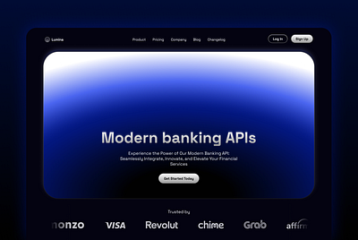 Lumina, Banking APIs • Landing Page colorful dark mode gradient landing landing page minimal startup ui web web design