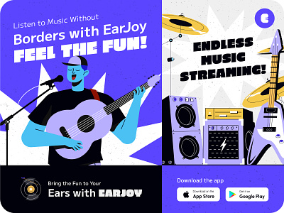 Earjoy - Illustration 2d advertising art artist b2b dipa inhouse gradient illustration light music startup vector
