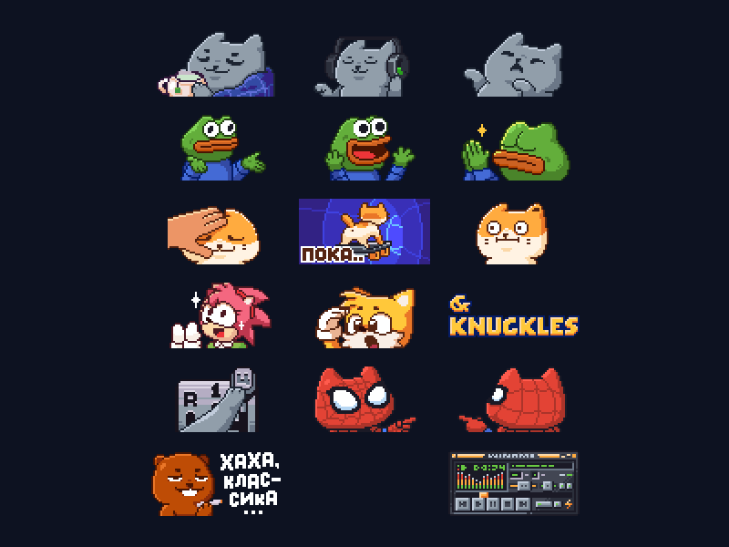 Emotions 2023 amy animation beaver car cat classic frog goodgame meme music pepe pixelart sonic spiderman tails winamp