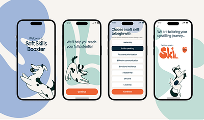 Soft Skills Booster App UX/UI design | onboarding app app design mascot onboarding pastel colors screens skills soft skills ui ux