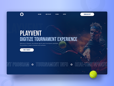 Playvent. App for sport tournament attendees branding design desktop illustration landing page logo ui uiux web design website