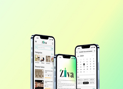 Ziva - Spa & Salon Mobile Booking App UI Design app design beauty app beauty salon app design booking app figma design interaction design landing page mobile app mobile app design parlour app salon app spa app trending design ui design user experience design website design