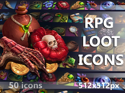 Fantasy RPG Loot Icons 512×512 2d art asset assets fantasy game game assets gamedev icon icone icons illustration indie indie game items mmorpg object pack rpg set