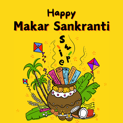 Happy Makar Sankranti 2024 billing branding design graphic design illustration invoicing logo swipe ui vector