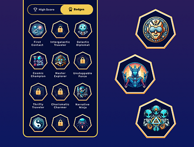 Beyond Earth: Life Simulation Badges achievement android games badges game badges game design games gaming mobile games ui design