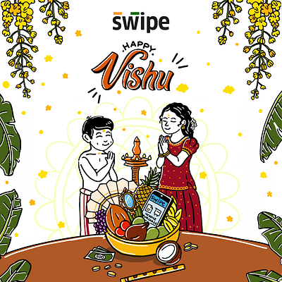 Happy Vishu 2024 billing branding design graphic design illustration invoicing logo swipe ui vector