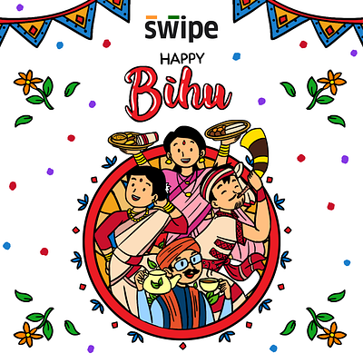 Happy Bihu 2024 billing branding design graphic design illustration invoicing logo swipe ui vector
