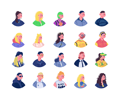 pfp avatars collection art avatar cartoon character character design clothing collection concept art design female flat icon illustration male man people person pfp team vector