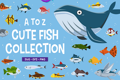 A to Z Cute Fish Collection animal cartoon character fish illustration ocean underwater vector