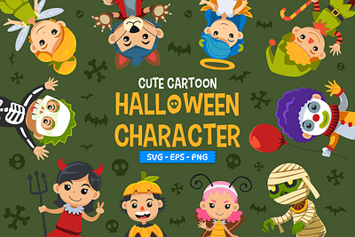 Cute Cartoon Halloween Character cartoon character children illustration coloring page costume cute design dress up element halloween illustration kids illustration party spooky template vector