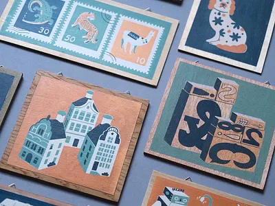 Collection Screenprints on Wood art illustration screenprint