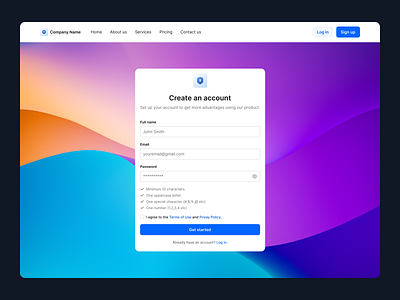 Create an account / Sign up page blue create account design system log in sign up ui kit
