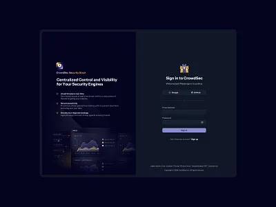 Sign In crowdsec cybersecurity dark design in log in page product registration saas security sign theme ui ux