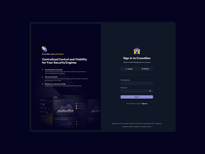 Sign In crowdsec cybersecurity dark design in log in page product registration saas security sign theme ui ux