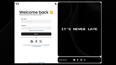 Login (Sign in) web page (black colors) black landing page login page ui web web design white