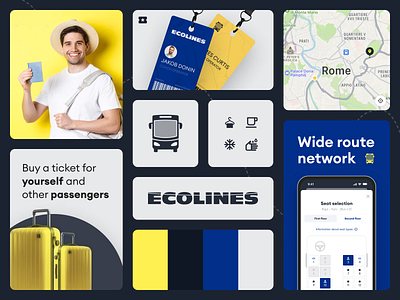 Design Elements | Ecolines Mobile App bento bentogrids booking brand identity branding bus coach operator color palette design ecolines elements journey logistics logo logotype mobile app passengers tickets travel uiux