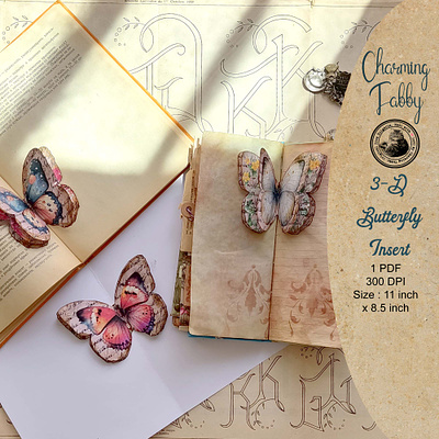 3-D Butterfly Insert graphic design illustration junk journal scrapbooking