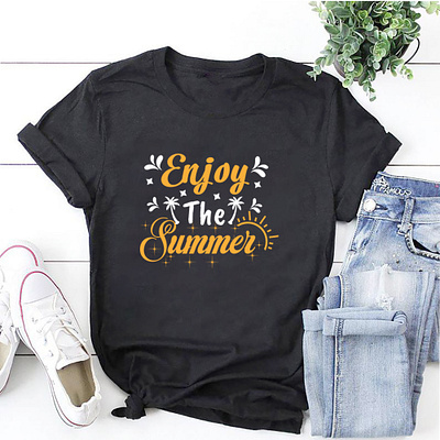 Summer Typography T-shirt branding design element enjoy graphics design holiday illustration illustrator logo merchandiser mockup palm tree photoshop summer t shirt t shirt design tshirt design vector