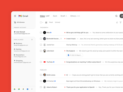 Gmail Redesign - Inbox dashboard email email client email inbox gmail gmail inbox gmail redesign inbox mail mailbox minimal redesign ui design web design