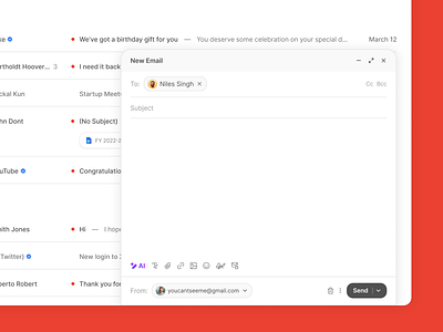 Gmail Redesign - Compose Email UI Design compose compose email composer dashboard editor email email composer email editor emailing gmail gmail compose gmail redesign mail compose mailbox minimal saas ui design web design wsywig