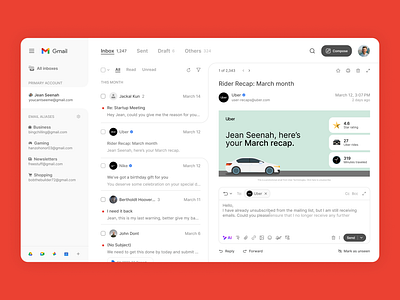 Gmail Redesign - Inbox Email Preview dashboard email email client email inbox email preview email ui gmail gmail inbox gmail redesign inbox inbox email inbox preview minimal saas ui design web design