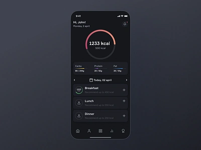 Diet App / Calorie Counter App app calorie dark diet diet app mobile pie chart trucker ui web design