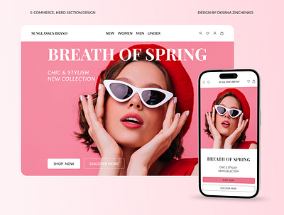 E-commerce hero section design design e commerce figma hero section landingpage mobileversion onlinestore shopdesign sunglasses shop ui webdesign